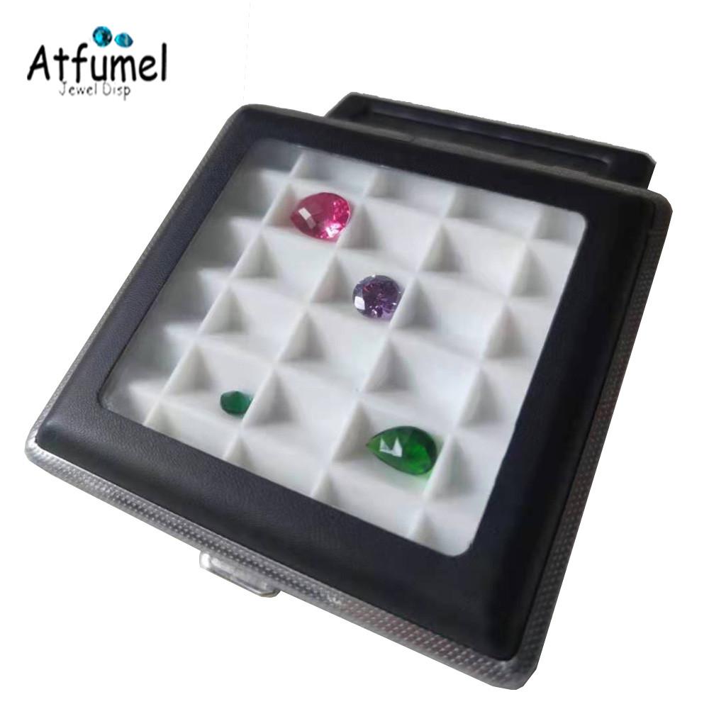 Dozen 30 cellen Diamanten juwelendoos Vergrendelde edelstenen Opbergdoos Glazen deksel Stenen vitrine Genstone Carry Travel Sample Box