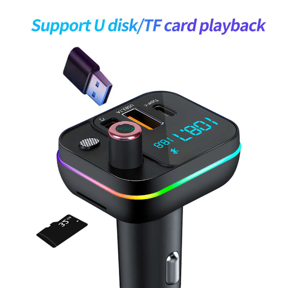 Neuer neuer Bluetooth 5.0-Auto-FM-Transmitter Dual USB 3.1A + Typ-C-Autoladegerät LED-Anzeige Freisprechanruf mit Mikrofon MP3-Musik-Player-Lautsprecher