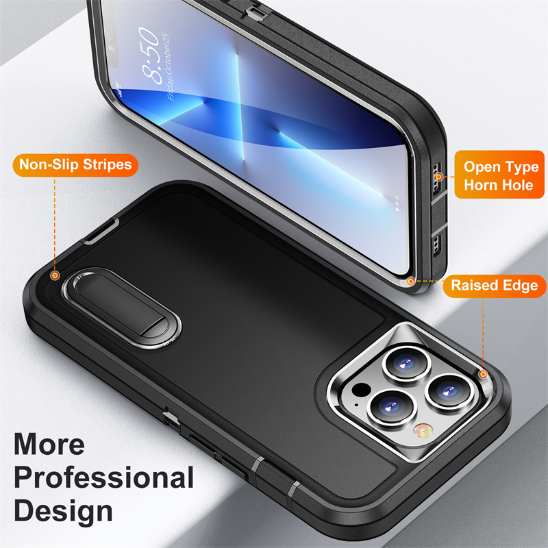 3in1 Military Heavy Duty Kickstand Phone Cases For iPhone 14 Pro Max 13 12 11 Pro Max XR XS 7 8 PLUS Samsung S22 S22 plus S23 S23 Ultra Hard PC Soft Silicone Shockproof Cover