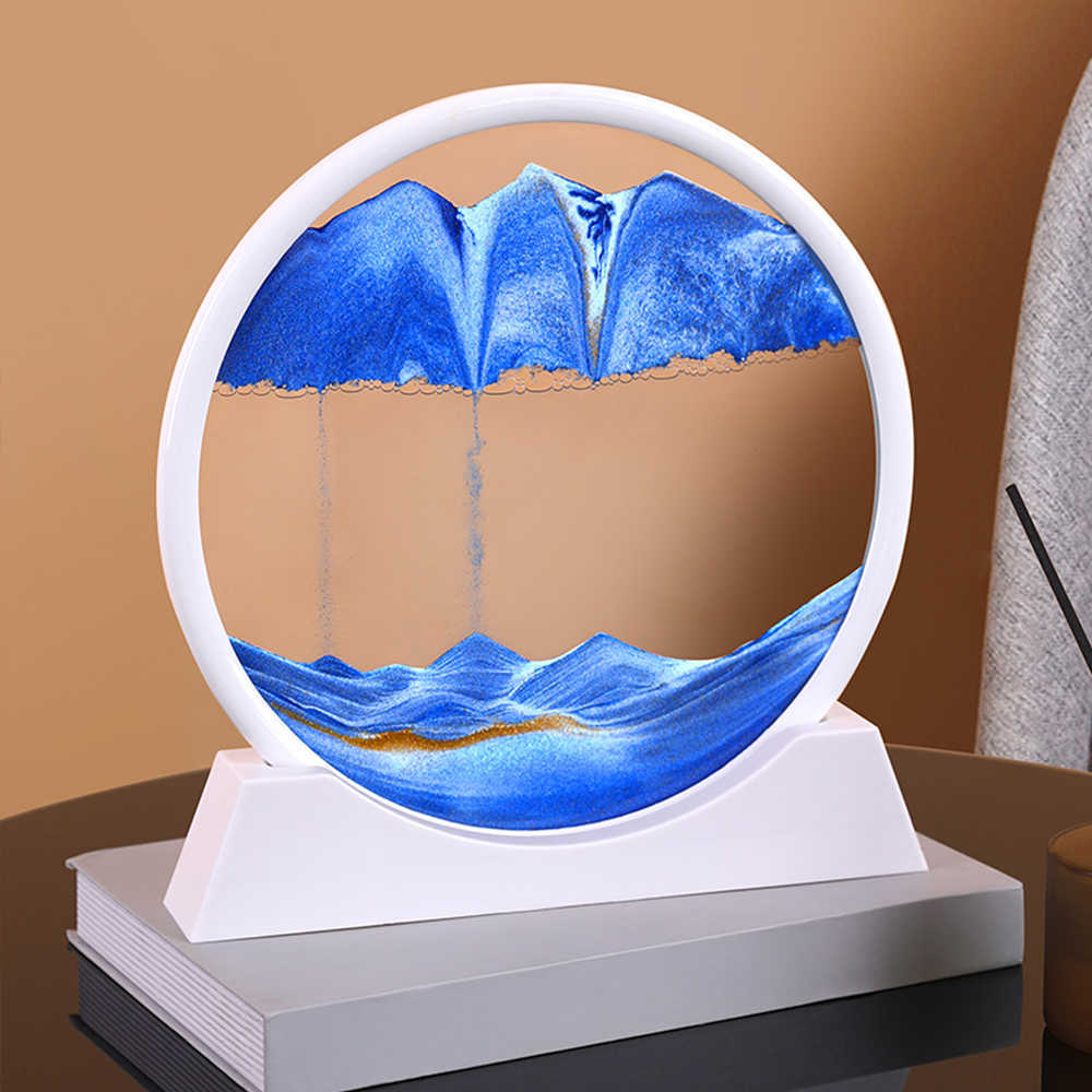 Elementi di novità Vetro rotondo 3D Deep Sea Sandscape Moving Sand Art Picture In Motion Display Cornice di sabbia che scorre Sabbia Paintin Dasktop Art Picture G230520