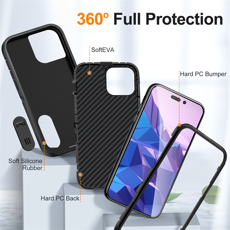 3in1 Militär tungt kickstand -telefonfodral för iPhone 14 Pro Max 13 12 11 Pro Max XR XS 7 8 Plus Samsung S22 S22 Plus S23 S23 Ultra Hard PC Soft Silicone Chockproof Cover