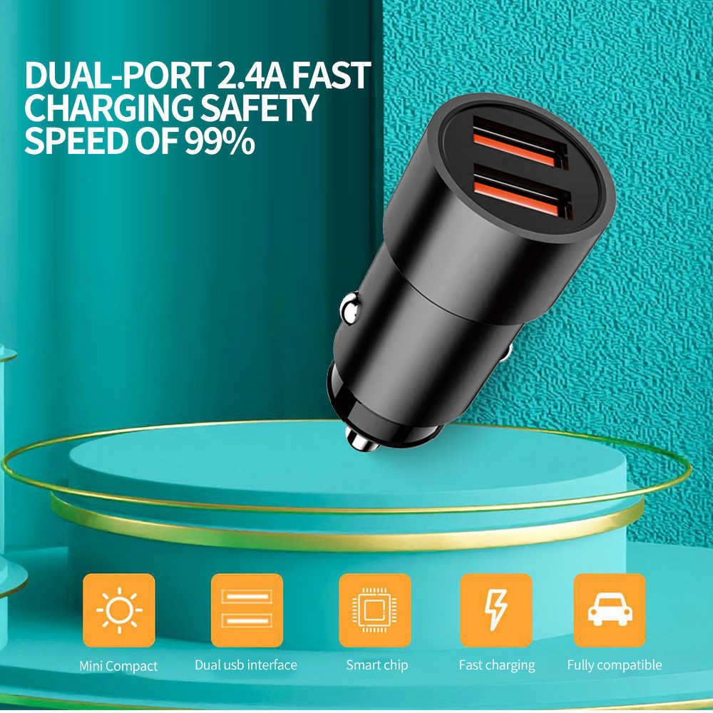 Neues kabelloses Mini-Autoladegerät 2,4 A Dual-USB-Handy-Ladegerät-Adapter für Xiaomi Huawei Samsung Laptops Tablets Auto-Ladegerät