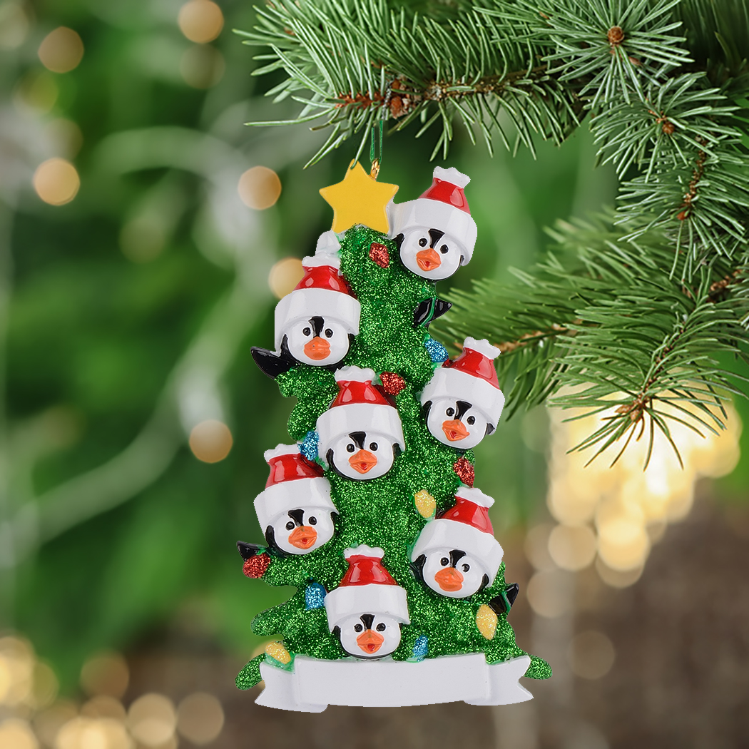 Família de pinguim de resina de 3 4 5 6 7 enfeites de natal personalizados com árvore verde como decoração de casa de férias artesanato em miniatura suprimentos 287K