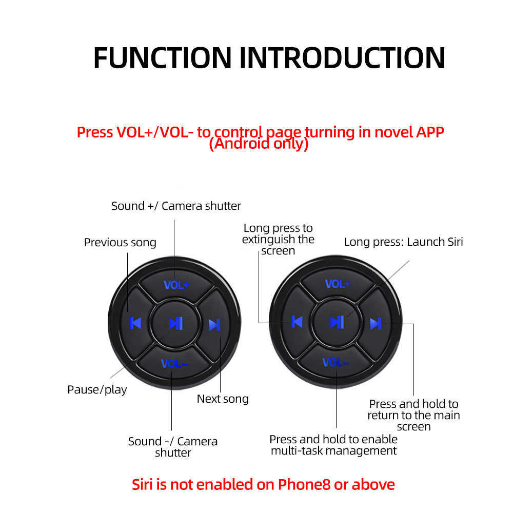 Ny trådlös Bluetooth 5.3 Remote -knapphjälm Earphone Motorcykel/cykelstyrning Media Controller bil rattstyrning