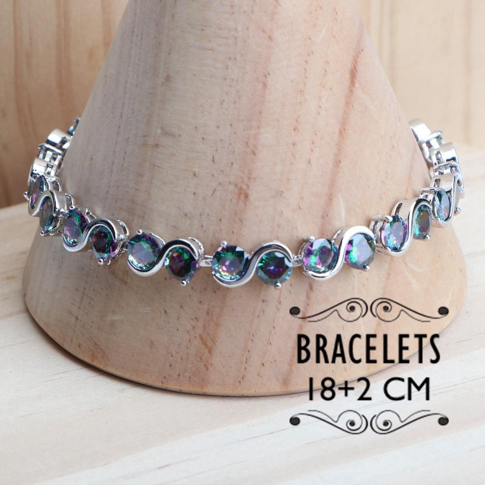 Setler 925 Sterling Gümüş Takı Setleri Gelin Kadınlar Doğal Magic Rainbow Zircon Küpe Yüzük Bilezikler Kolye Düğün Set