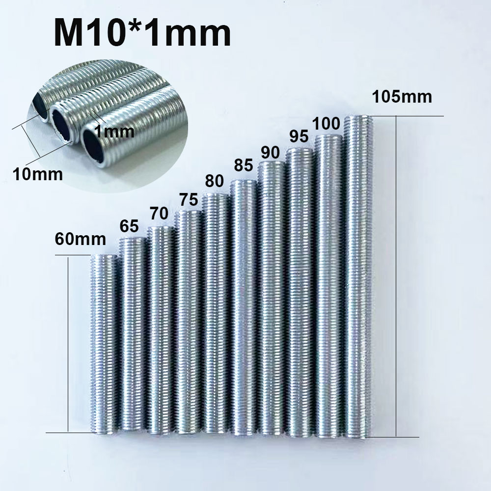 M10 Långt gängat rörskruv Hollow Iron Tube för lamphållare Hollow Threaded Rod Fixing Metal Lighting Accessories