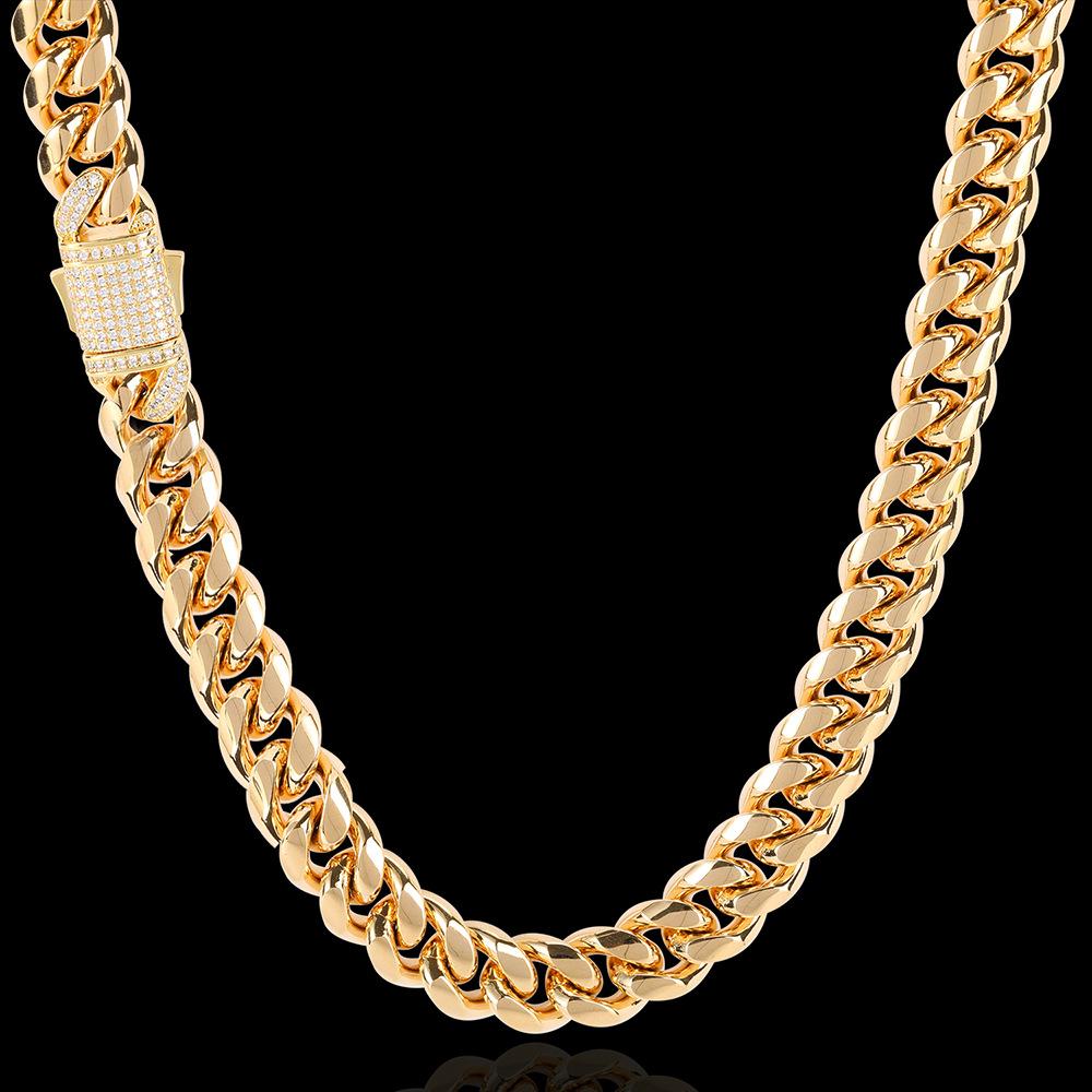 Necklaces HIP Hop Claw Set 3A+CZ Stone Bling Iced Out 12mm Stainless Steel Round Cuban Miami Link Chain Necklaces for Men Rapper Jewelry