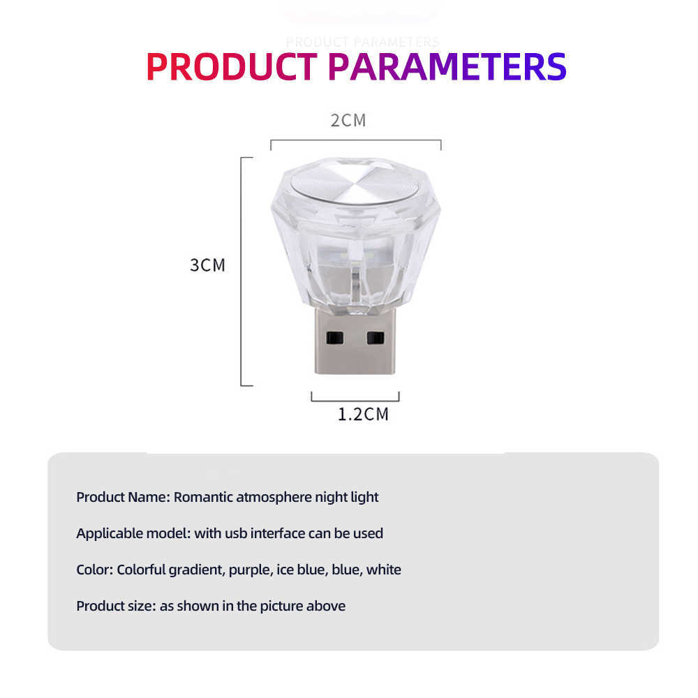 Nowy mini samochód USB Kolorowa lampa lampa lampa lampa lampa lampa przenośna wtyczka automatyczne oświetlenie dekoracyjne wnętrze