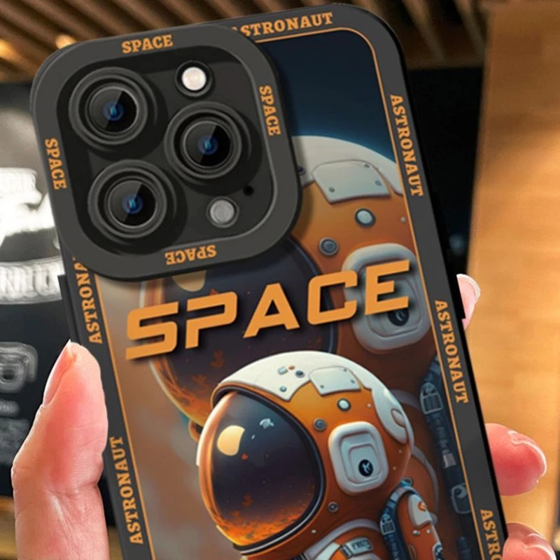 Astronauten decken schwarze Handyhülle für iPhone 14 13 12 11 Pro Max Mini Plus Back Cover Shell ab