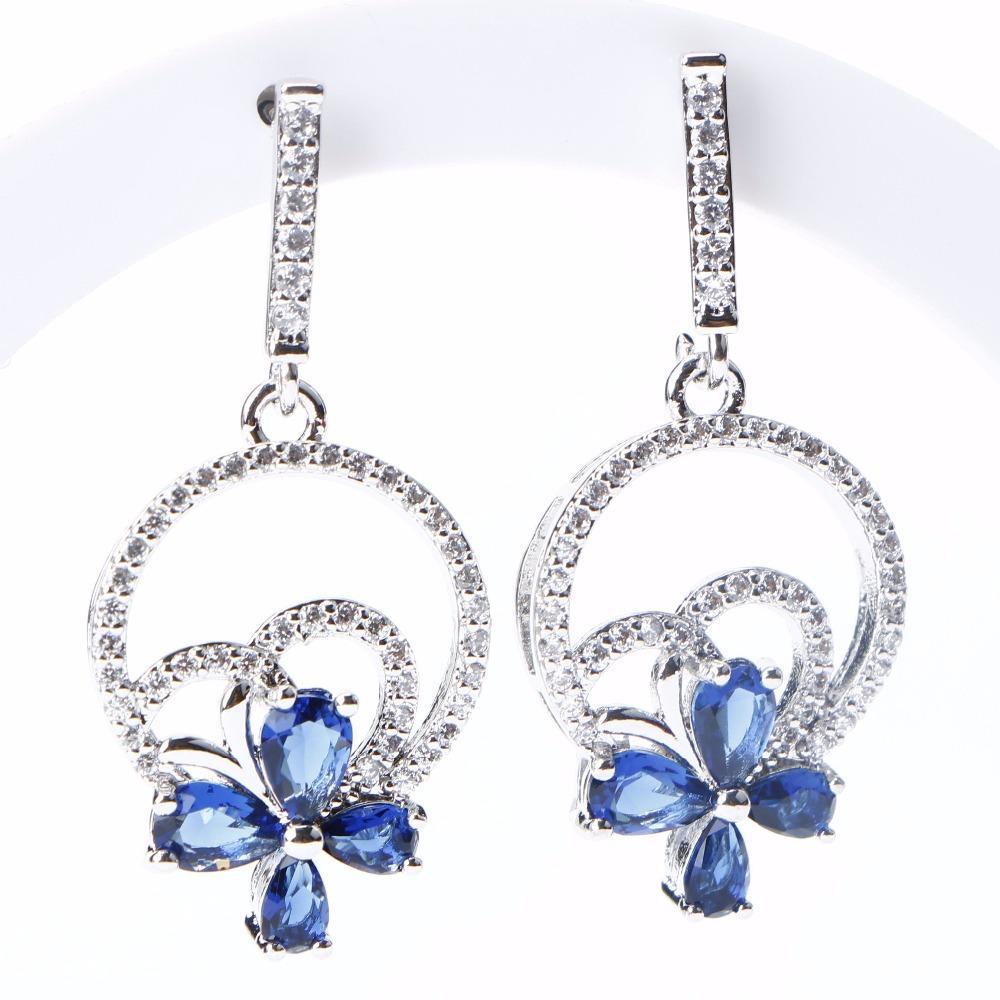 Set Matrimonio Argento di bigiotteria Set di gioielli da donna Bracciale con zirconi blu Anello Collana con ciondolo Orecchini Set Confezione regalo