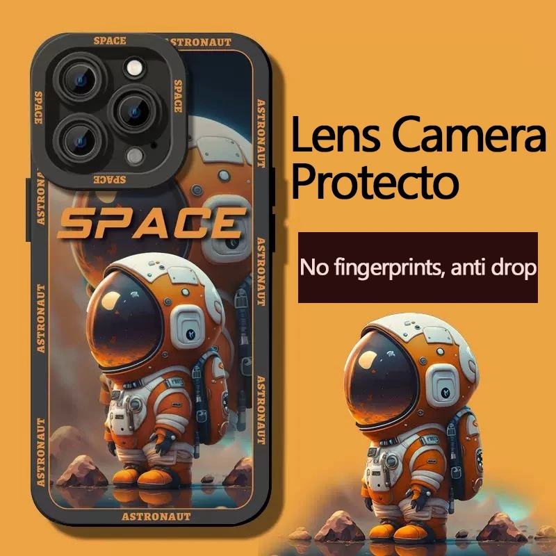 Astronauten decken schwarze Handyhülle für iPhone 14 13 12 11 Pro Max Mini Plus Back Cover Shell ab