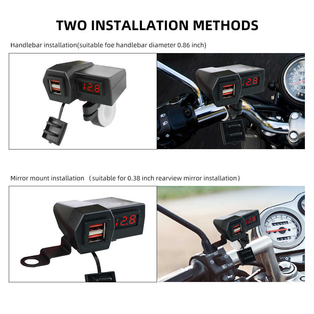 Bil Ny ny ny motorcykel QC3.0 Snabbladdning Adapter Strömförsörjning Dual USB Port Socket Teckenbar Telefonladdare Digital spänningsdisplay för Moto