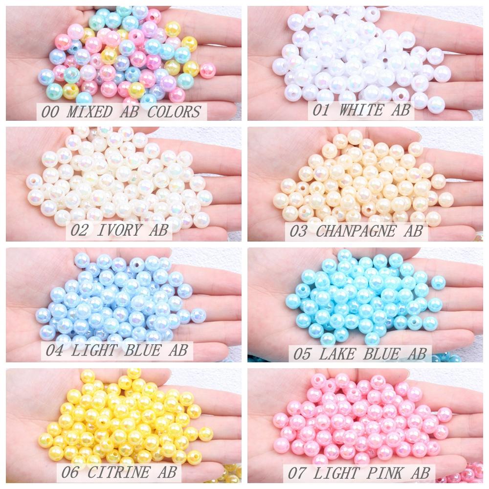 Beads 6 8 10mm 500g Resin Round Imitation Beads AB Colors With Hole Loose Craft Pearls For Sew On Clothes Bags Shoes Backpack Supplies