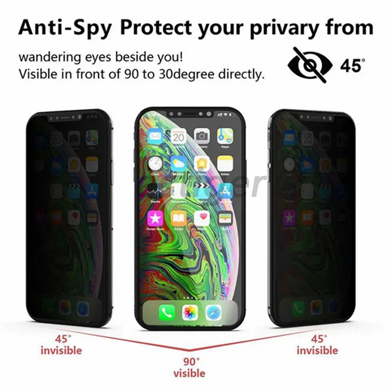 Protecteur d'écran en verre trempé anti-espionnage pour iPhone 11 12 13 14 PRO MAX XR XS 7 8 PLUS avec emballage de boîte de vente au détail