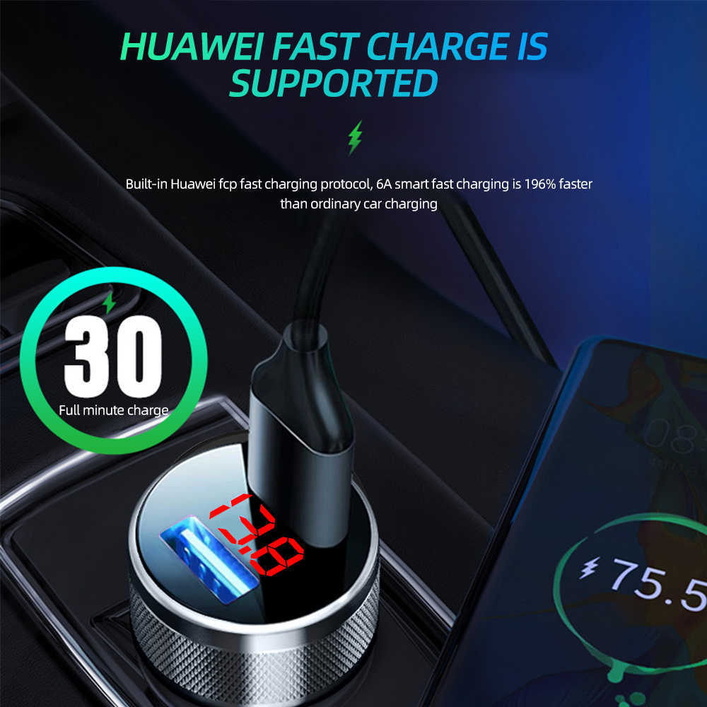 Новый 48w Car Chargers Metal Dual QC 3.0 Digital Led Display Dual USB для мобильного телефона быстрого зарядного устройства для iPhone Samsung Huawei Xiaomi