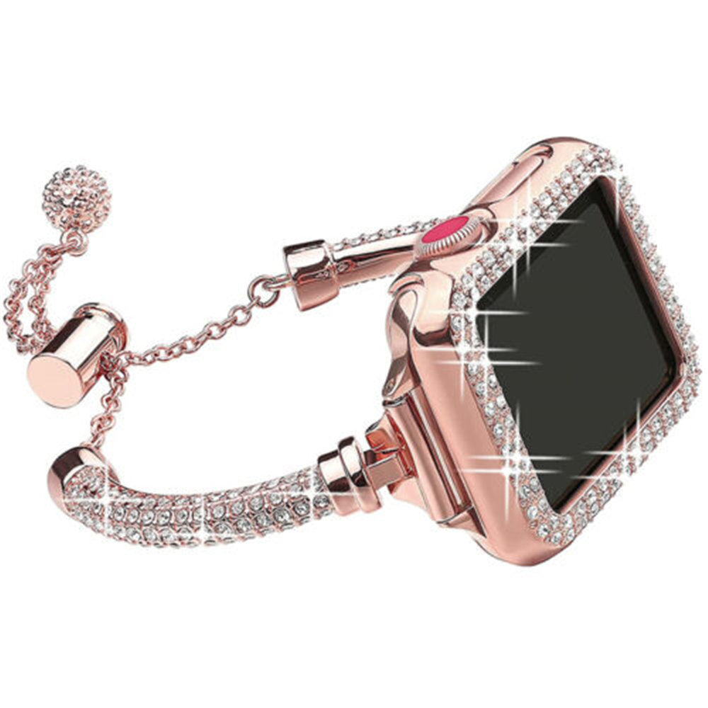 Elegantes Edelstahlarmband + Bling Diamond PC Mod-Gehäuse für Apple Watch Series 8 7 6 5 4 SE Ultra 49 mm 45 mm