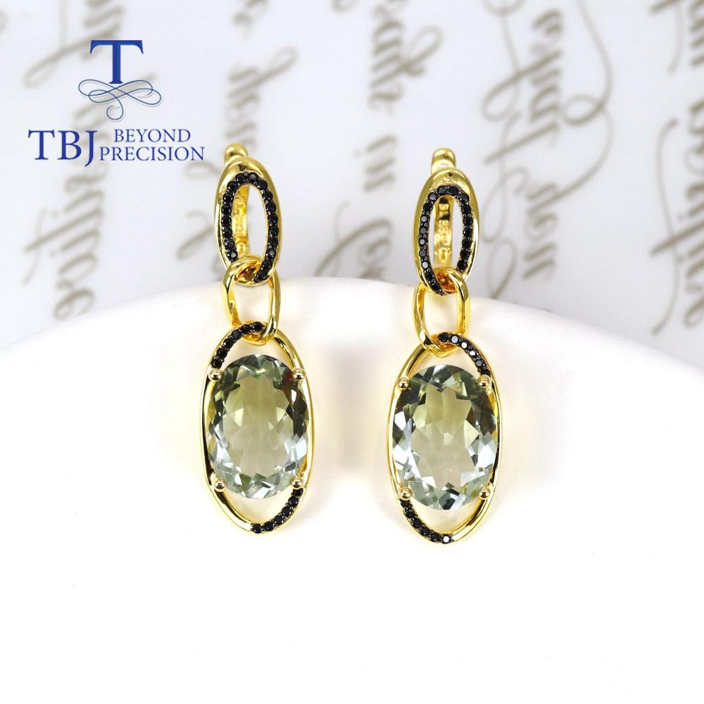 Earrings New natural green Amethyst Oval 10*14mm gemstone earrings 925 sterling silver Simple fashion Women's fine Jewelry Gift