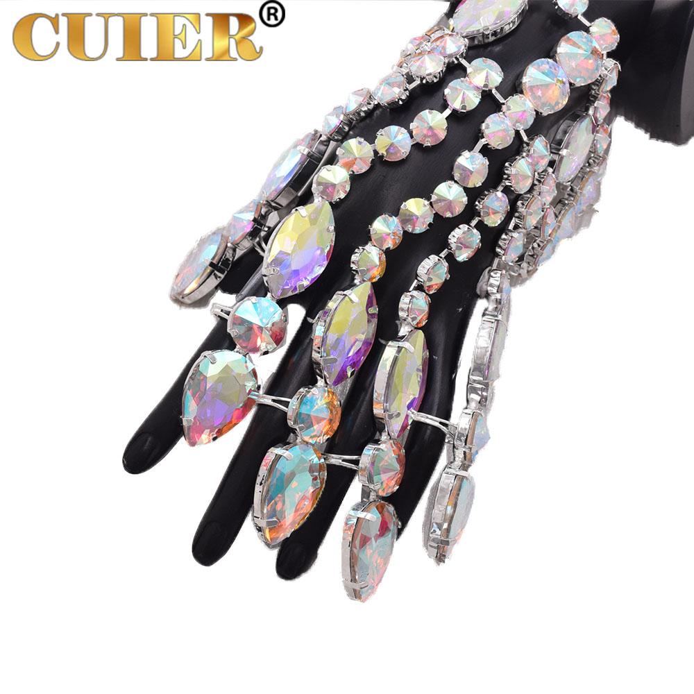 Bracelets CUIER Glitter Gloves Bracelet Finger Crystal Designer Women Accessories Nightclub Dancer Stage Show Singer Rave Festival