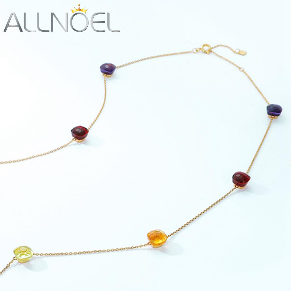 Necklaces ALLNOEL 925 Sterling Silver Candy Style Necklaces For Women Colorful Crystal Amethyst Citrine Garnet Wedding Gifts Fine Jewelry