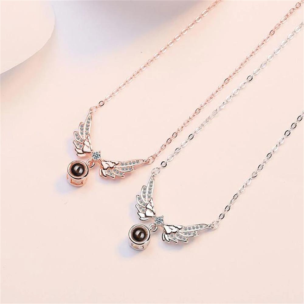 Ciondoli Collana in argento sterling 925 donna Cristallo 100 lingue Ti amo Collana con ala di proiezione Gioielli di moda ragazza