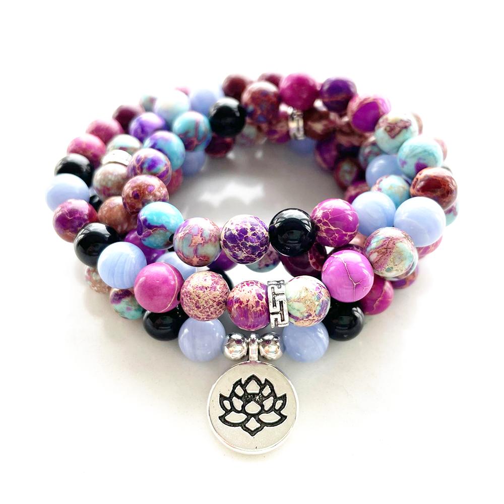 Armbanden MG0985 Nieuw Ontwerp Natuursteen 108 Mala Armband voor Vrouwen Meditatie Boeddhistische Yoga Mala Lotus Bedelarmband