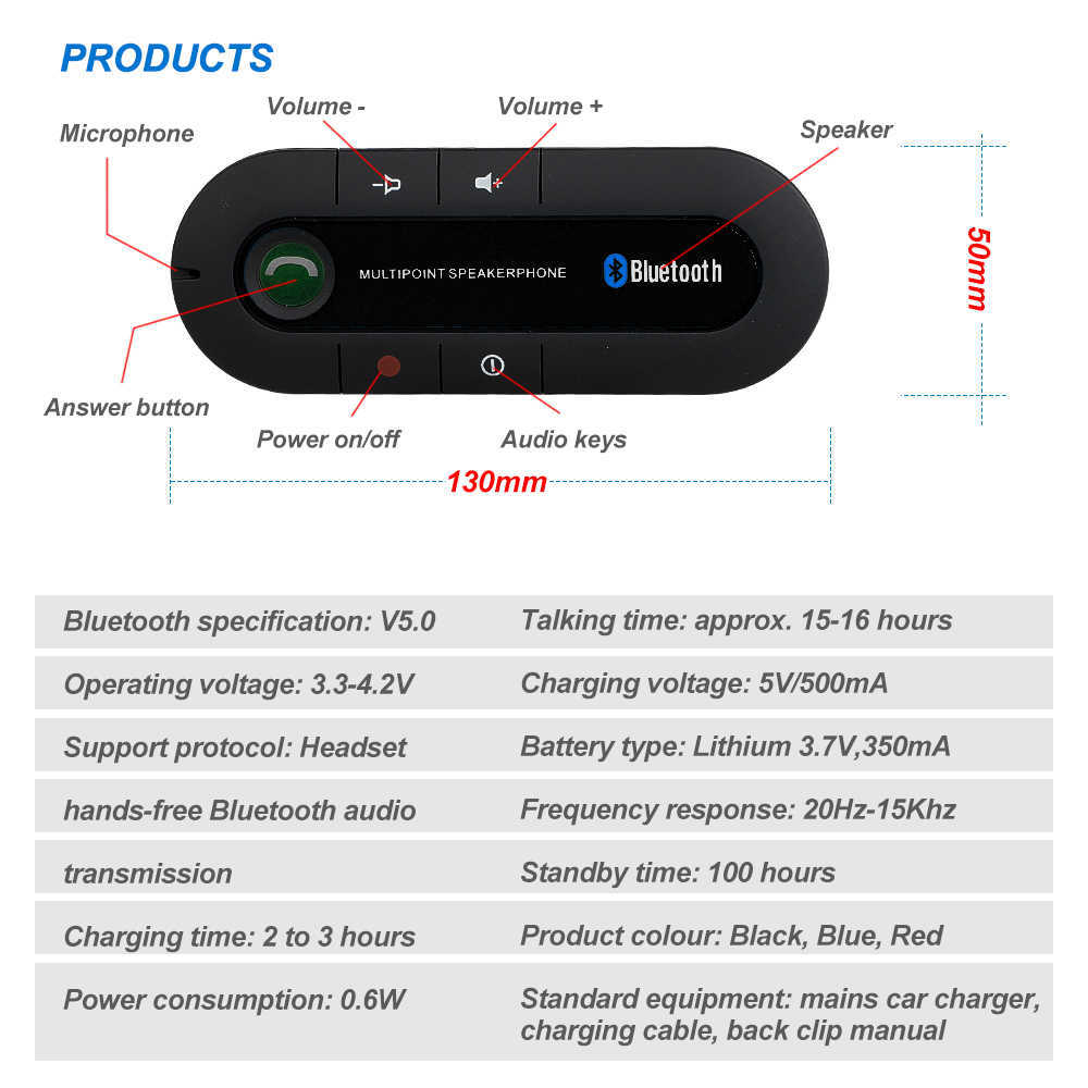 New Car Visor Wireless Bluetooth Car Kit Compatible Hands-free Phone Music Player USB Power Audio Receiver Visor Clip Music Player