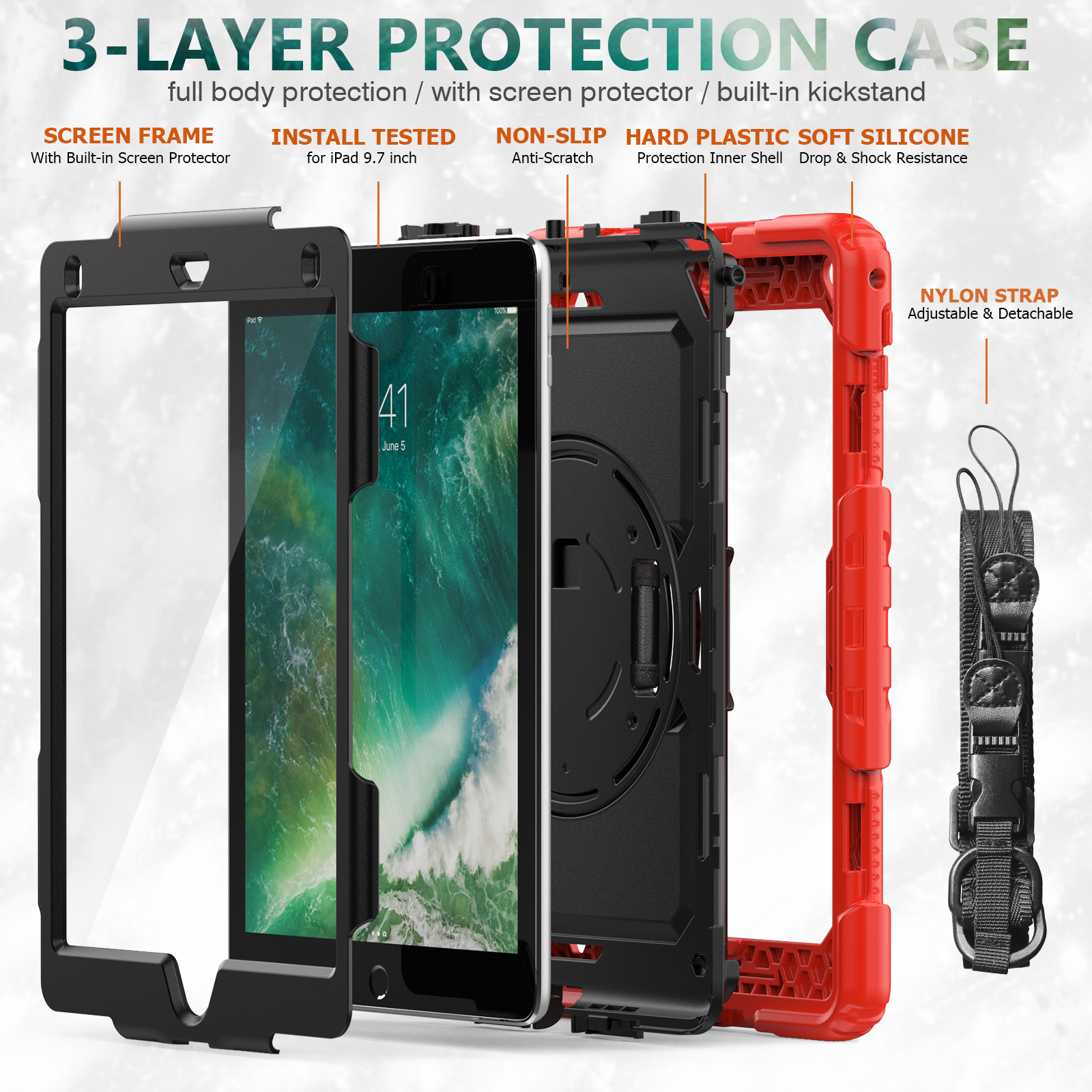 360ﾰ Rotation Kickstand Tablet Case for iPad Mini 4 5 6 Air 2 4 5 Pro 9.7 10.2 10.5 11 12.9 10.9 10th A2696 Smart Cover With Hand/Shoulder Strap