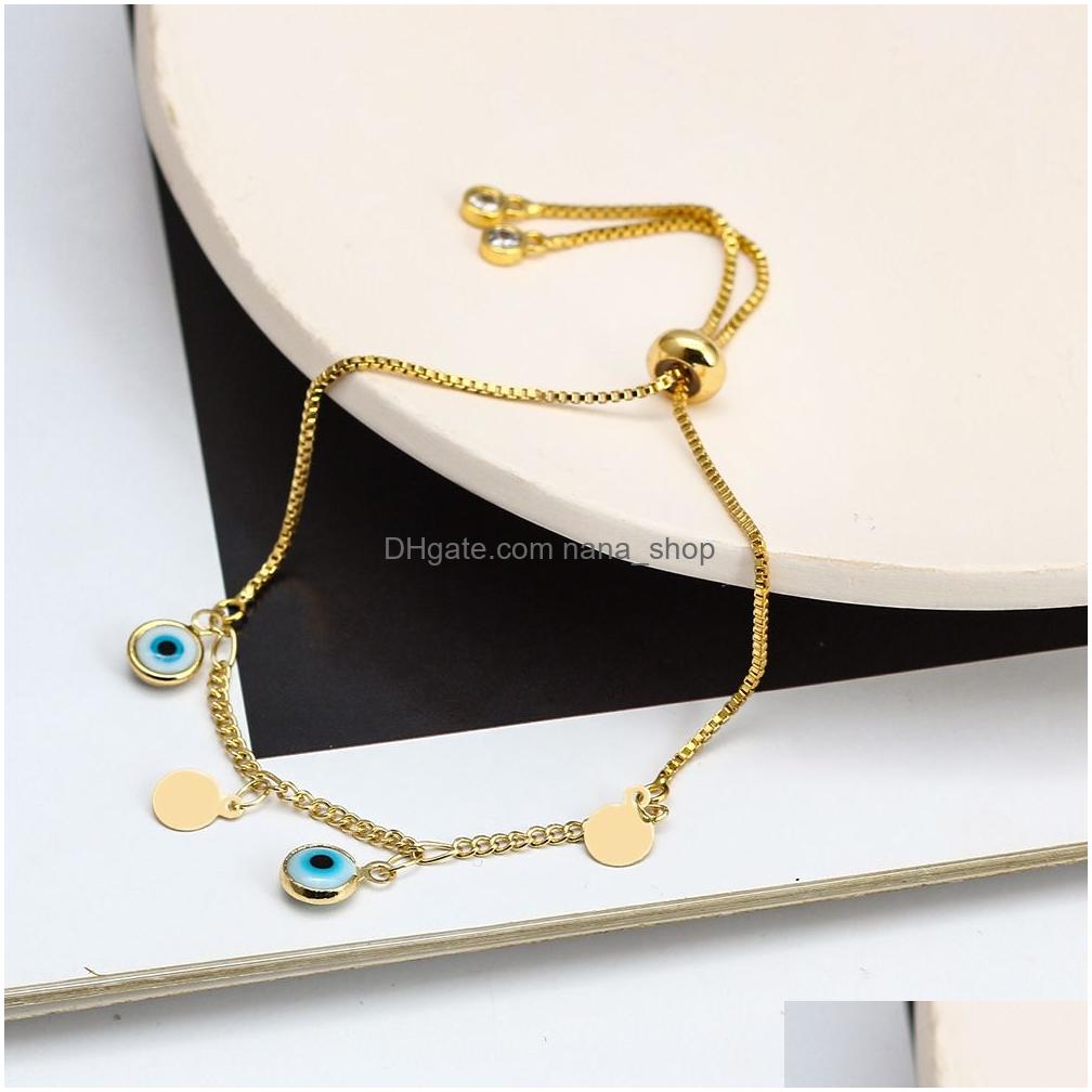 Chain Trendy Evil Eye Link Bracelet For Women Girls Beach Simple Gold Charm Bracelets Turkish Jewelry Good Luck Protection Mothers D Dhtwc