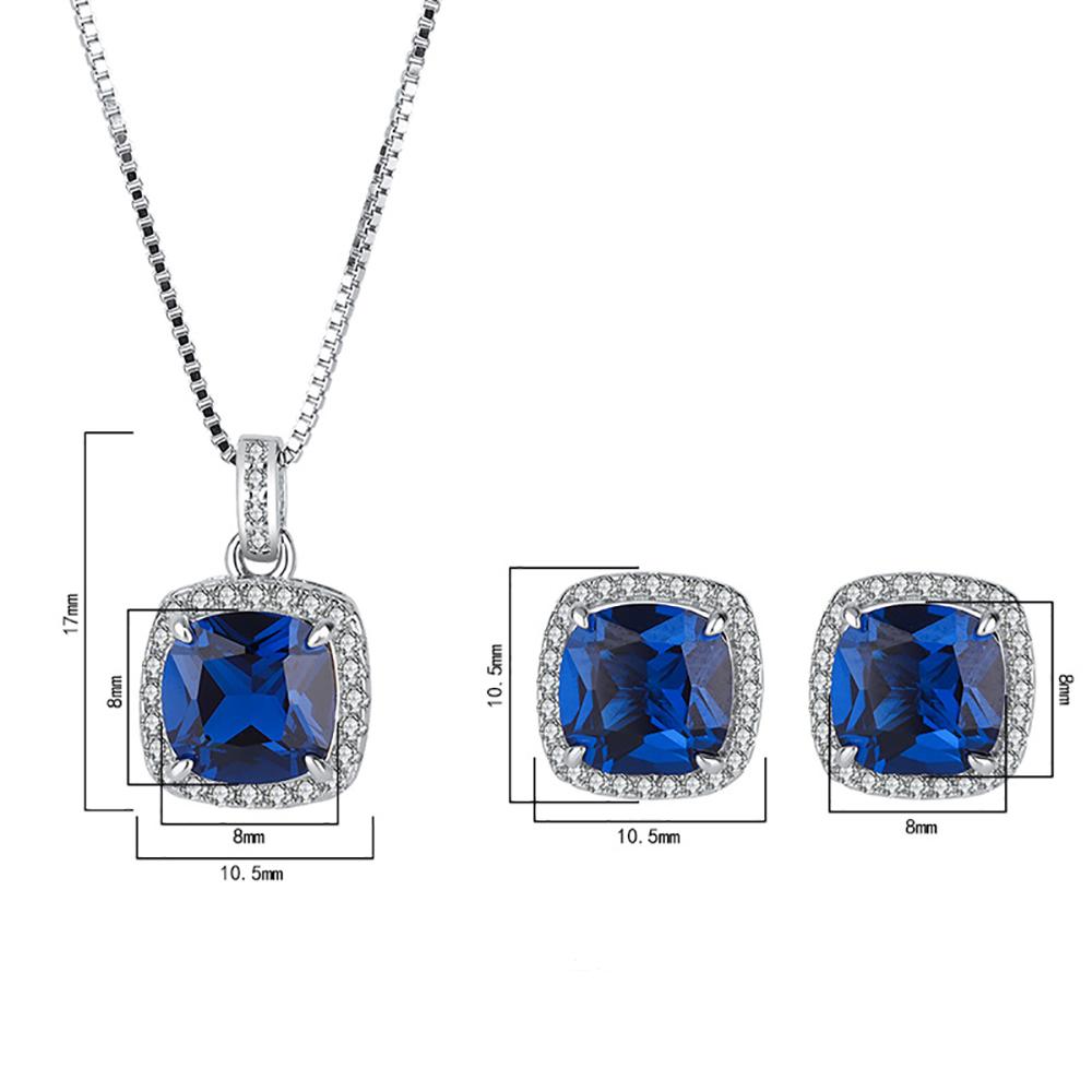 Sets Vintage 100% 925 Sterling Silver 8*8MM Sapphire Gemstone Pendant Necklace Earrings Wedding Party Fine Jewelry Set Gift for Women