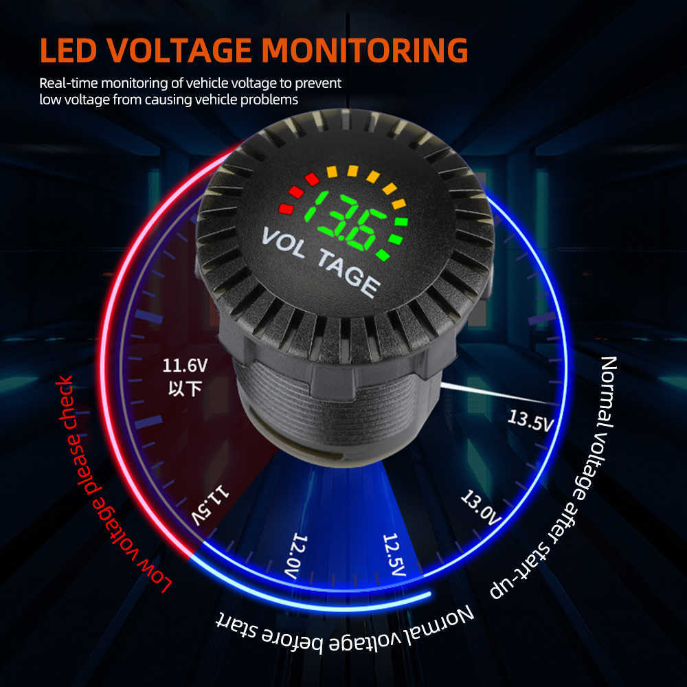 Nuovo 12V/24V Mini rotondo impermeabile misuratore di tensione auto moto barca LED voltmetro digitale pannello monitor calibro accessori auto