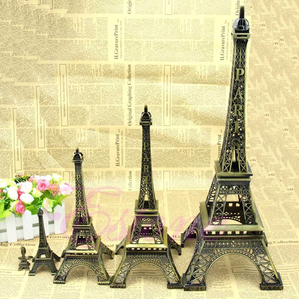 Yenilik Ürünleri 25cm Bronz Ton Paris Eyfel Tower Heykelcik Heykeli Vintage Alaşım Modeli G230520