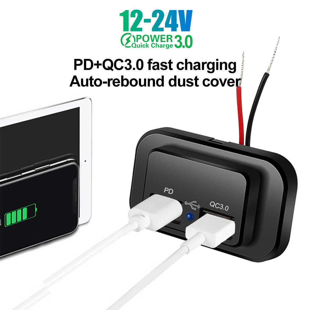 New PD QC3.0 USB Car Charger Socket 12V 24V for Motorcycle Auto Truck ATV Boat RV Bus Quick Charge Power Adapter Outlet LED Light