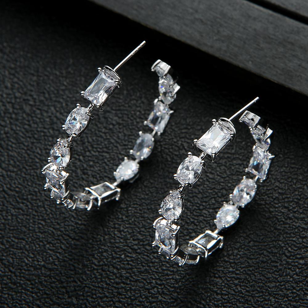 Huggie Luxury Geometry Circle Cubic Zirconia Statement Hoop earrings for Women Wedding Dubai Earrings Jewelry Accessories E7921