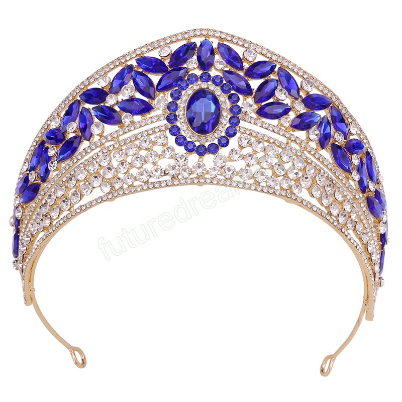 Luxury Big Rhinestone Oval Bridal Tiaras Crown Baroque Crystal Headbands Women Wedding Hair Accessories