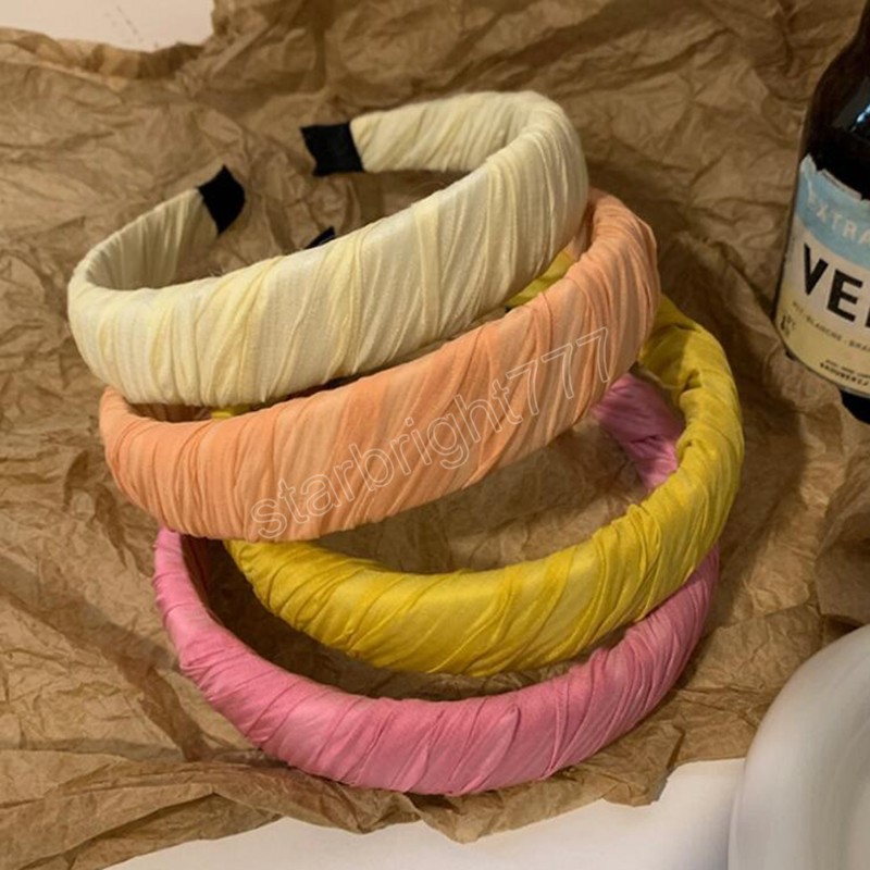 Mode pannband för kvinnor avslappnad handgjorda turban fast färg veckad hårband sommar färsk färg femme hårtillbehör