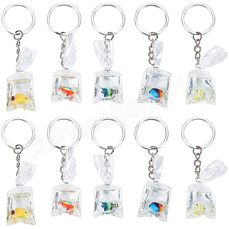 Mini Transparent Resin Fish Keychain In Water Bag Pendant Keyring Charms Bag Car Key Pendant Keychain Decor Accessories