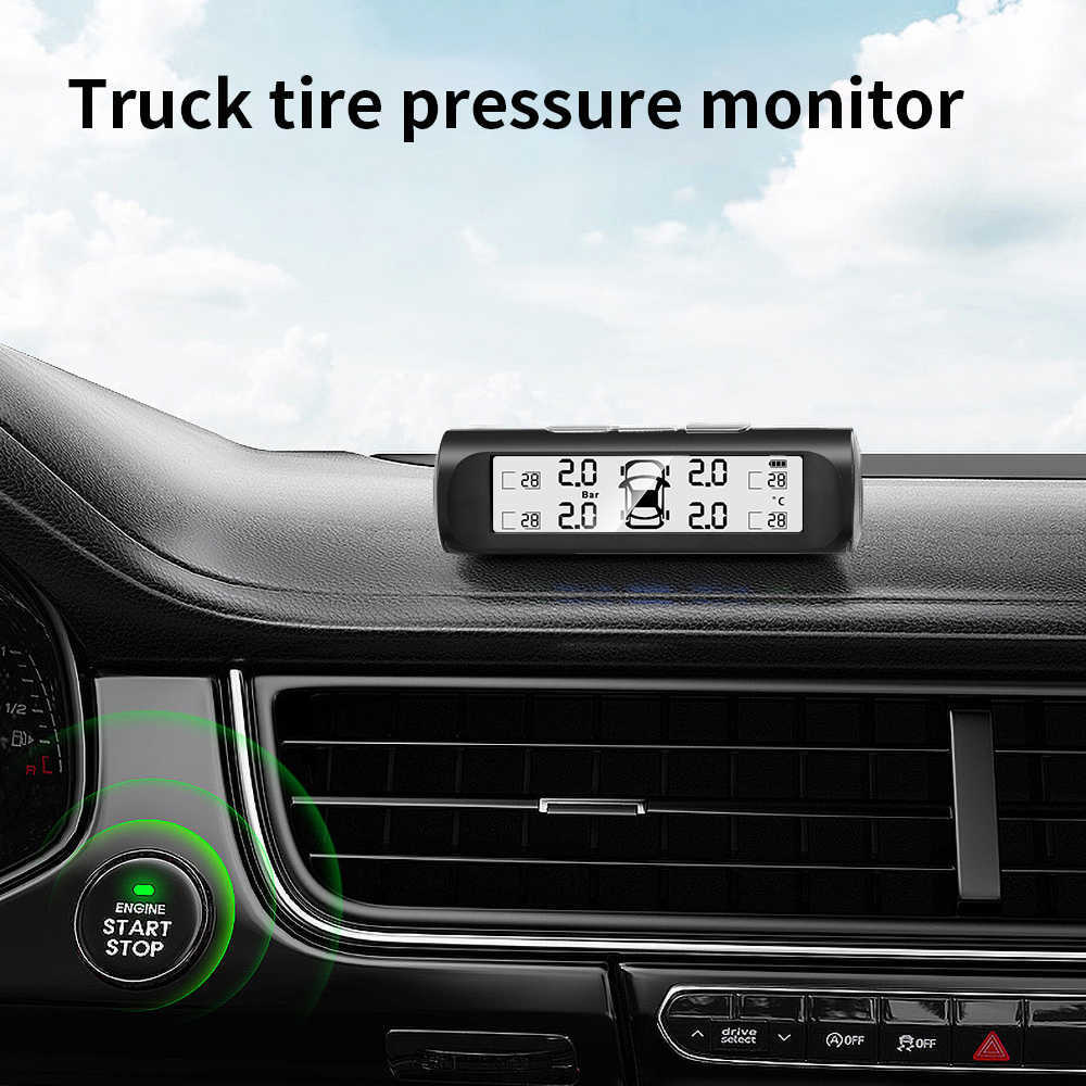 Display digitale allarme pressione pneumatici Tpms energia solare auto con 4 sensori esterni Sistema di monitoraggio della pressione di avviso tester auto