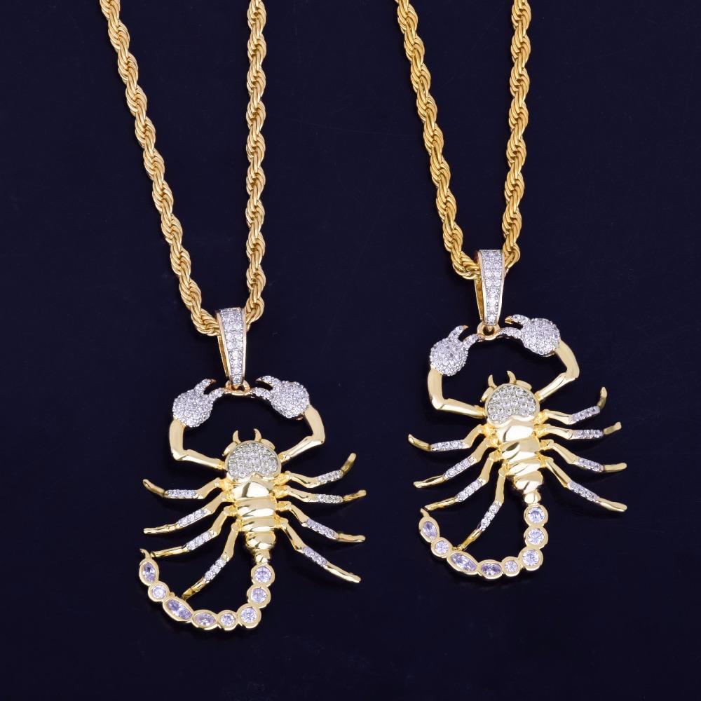 Colliers Animal Scorpion Hip Hop Pendentif Collier Or Couleur Bling Cubique Zircon Hommes Femmes Bijoux