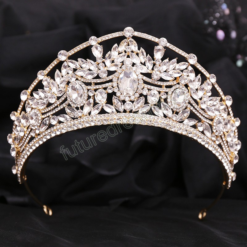 Vintage Royal Queen Crowns Tiara Crystal Drop Tiara Bandana Hair Accessories For Women Costume Wedding Party