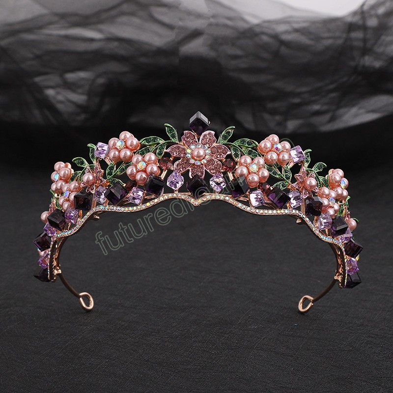 Vintage Square Crystal Pearl Crowns for Women Rhinestone Leaf Wedding Tiara Hair Accessories Queen Costume Halloween Gift