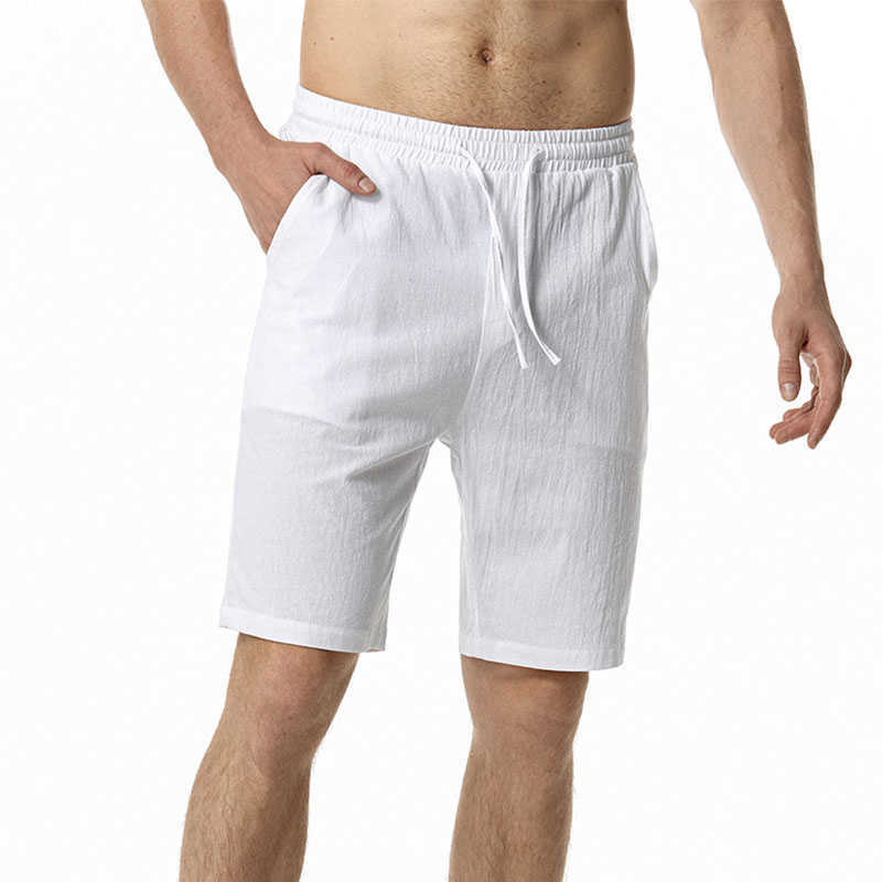 Mäns shorts vit bomullslinnor shorts byxor män 2023 helt nya sommarstrand shorts män streetwear casual andningsbesätt med dragsko aa230529