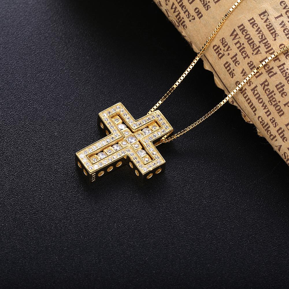 Necklaces Slovecabin Japanese Famous 925 Sterling Silver Red Blue Zircon Double Cross Silver Gold Color Men Women Pendant Cross Necklace