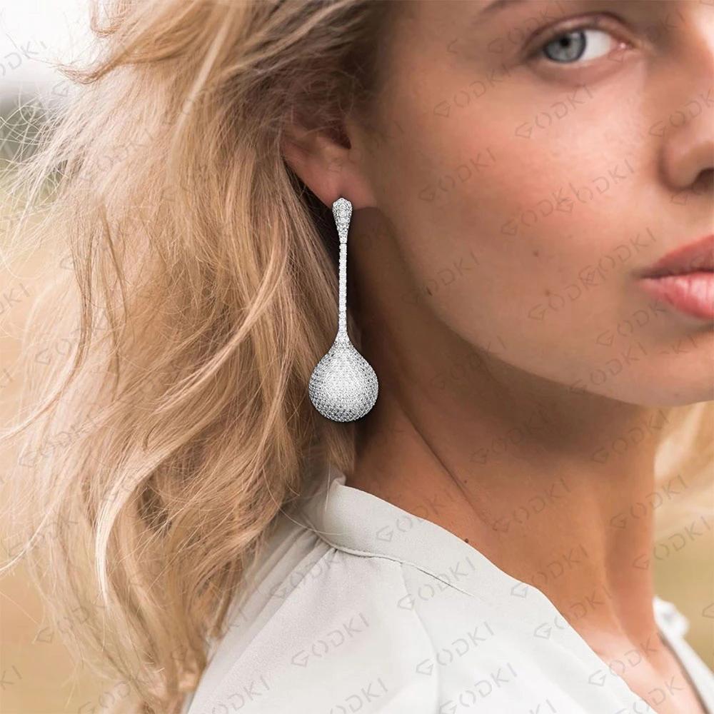 Knoop missvikki Luxe Handgemaakte Vrouwen Lange Bal Dangle Oorbellen Glanzende Kubieke Zirkoon Drop Earring Voor Bruids Bruiloft Accessoires