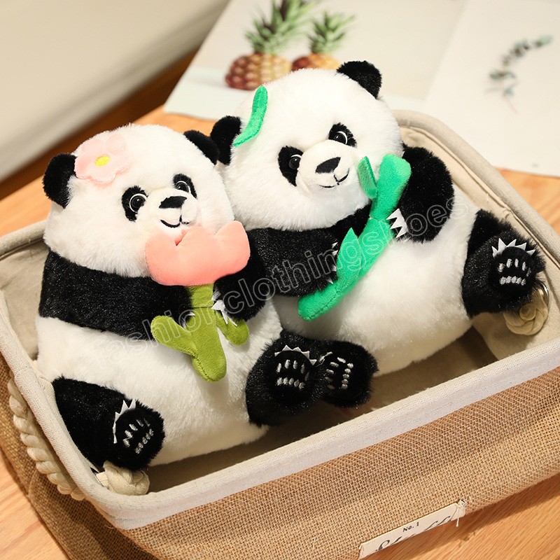 Jouet Panda en peluche créatif Panda Kawaii avec tasse à thé à bulles/bambou/fleur peluche poupée jouets pour enfants bébé Kawaii cadeaux