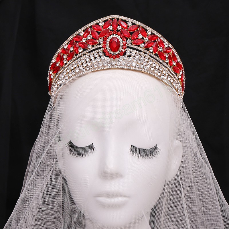 Diademi da sposa ovali con strass grandi di lusso Fasce capelli in cristallo barocco con corona Accessori capelli da sposa da donna