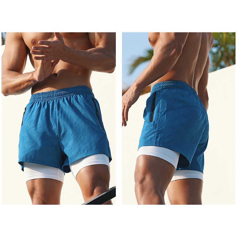 Pantaloncini da uomo Pantaloncini sportivi da uomo Falso Abbigliamento sportivo in due pezzi Pantaloni sportivi foderati sportivi Corsa Fitness Palestra Allenamento Bodybuilding Uomo Pantaloni corti AA230520