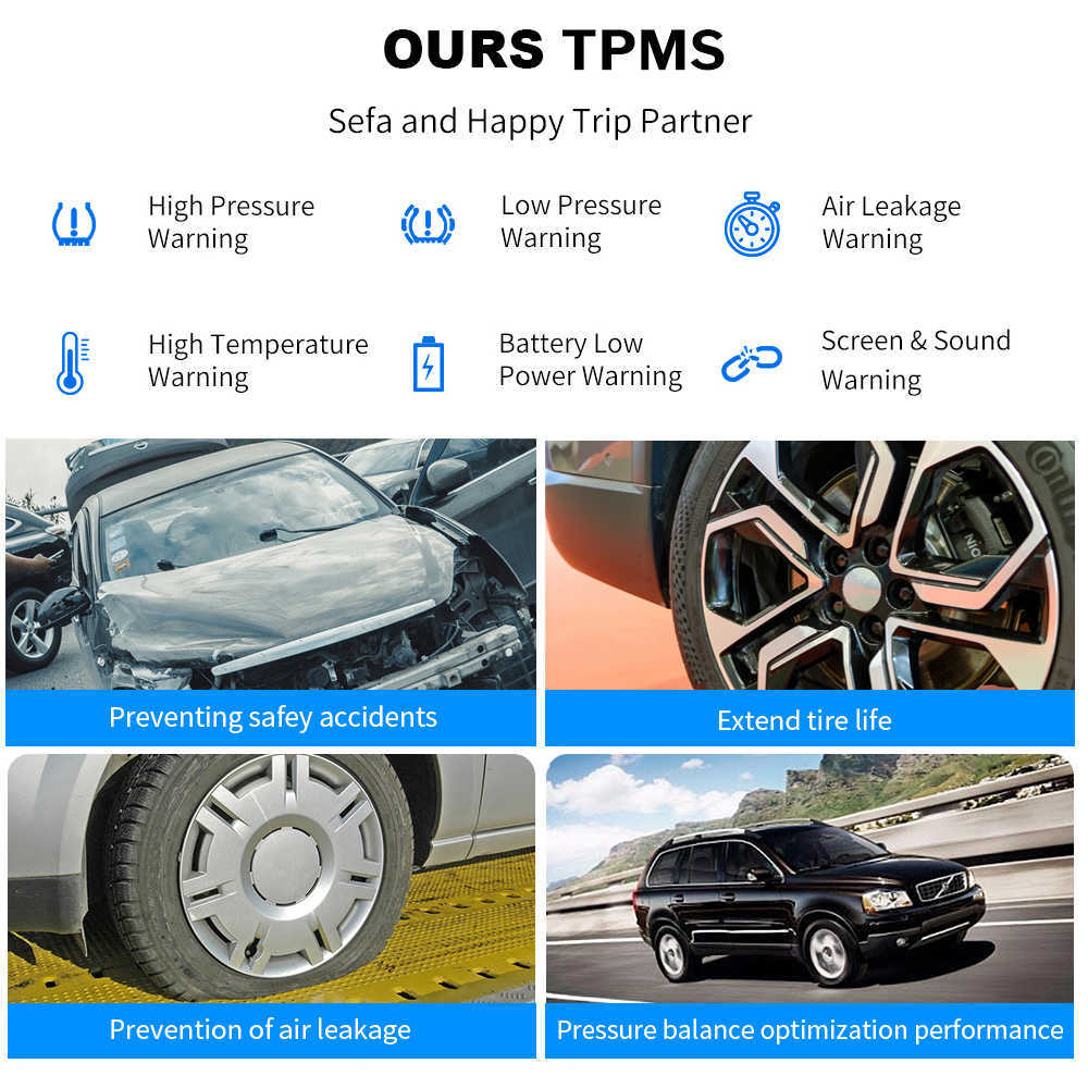 Новая солнечная мощность TPMS Давление шин Давление тревога Цифровое дисплей с 4 внешними датчиками CAR Auto Tester System System