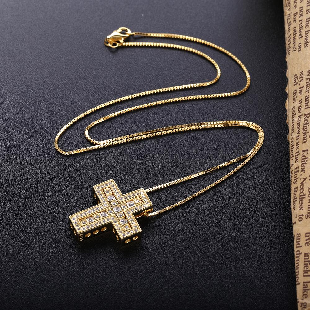 Necklaces Slovecabin Japanese Famous 925 Sterling Silver Red Blue Zircon Double Cross Silver Gold Color Men Women Pendant Cross Necklace