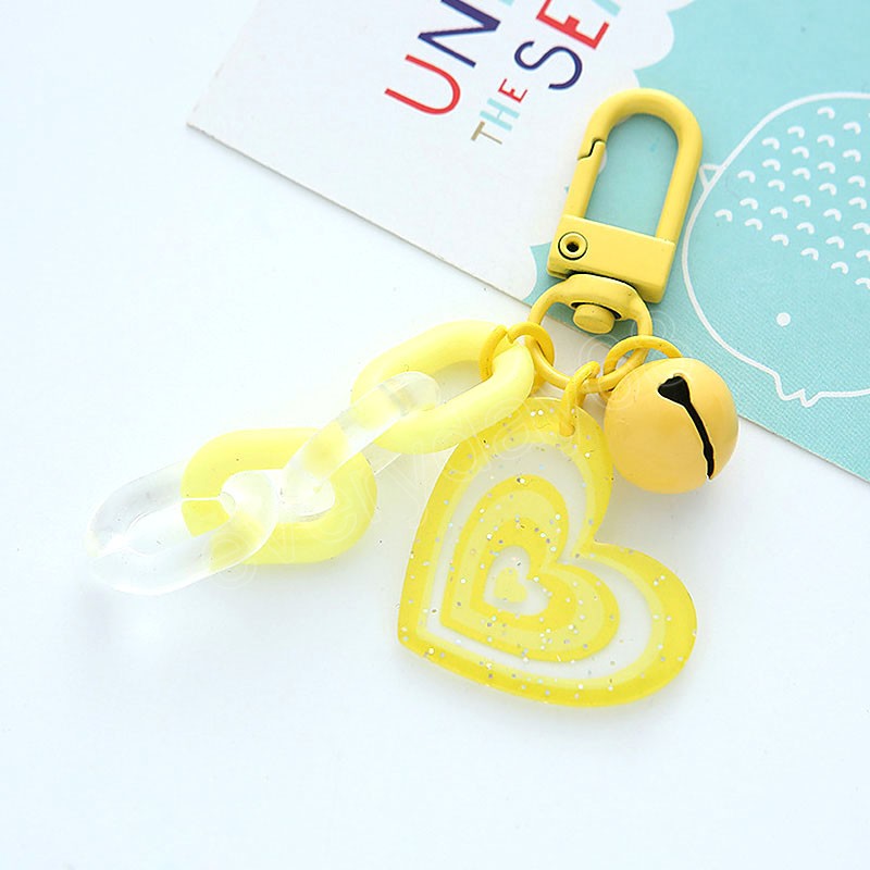 Creative Love Heart Bell Keychain For Women Girls Cute Acrylic Chain Trinket Couples Bags Headset Case Pendant Keyring Accessory