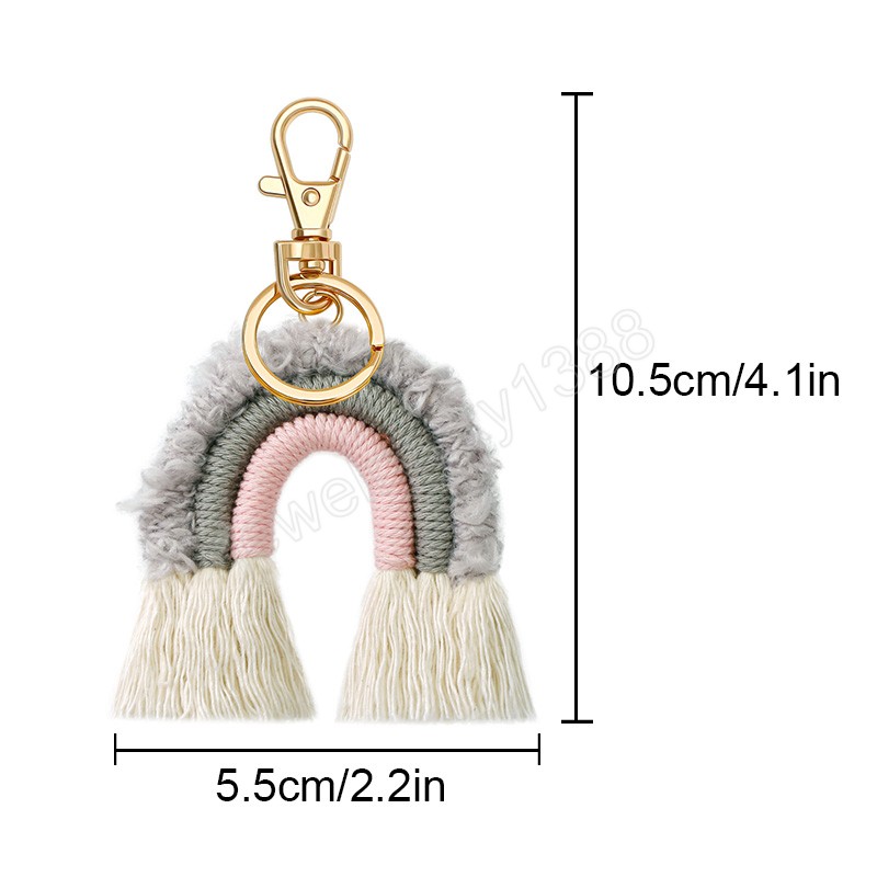 Böhmen Rainbow Tassels Keychains Handgjorda vävning av charmbil Hängande tillbehör Nyckelhållare för kvinnor Macrame Bags Keyring Gift